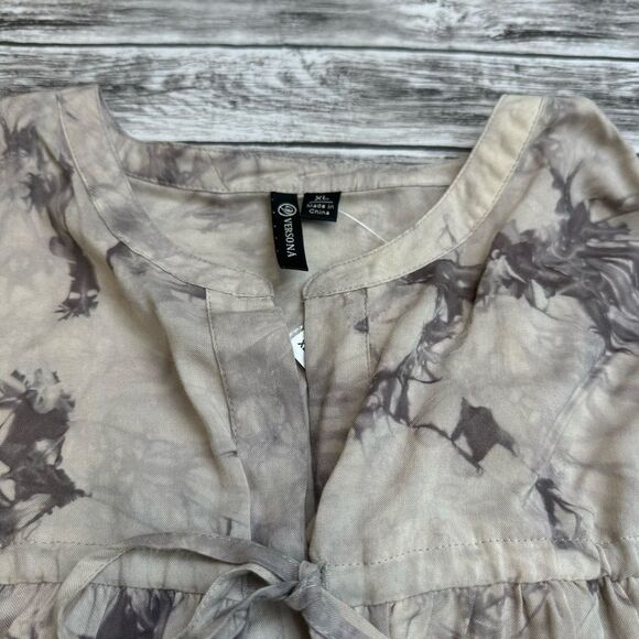 Versona Women's Tie Dye 3/4 Sleeve Blouse XL Extra Large Beige Tan Light Brown - Picture 3 of 14